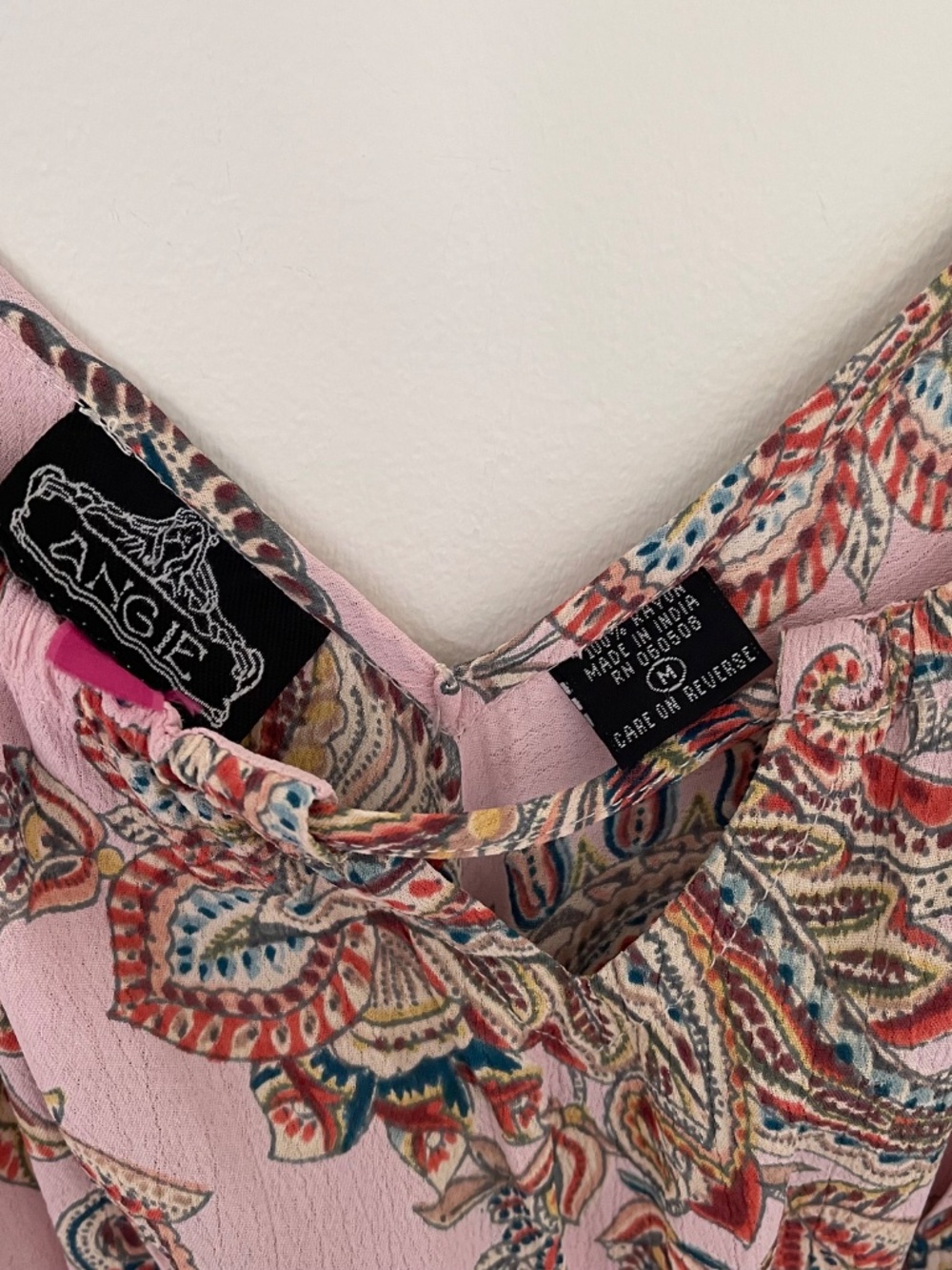 Angie Pink Paisley Boho Midi Dress Pink Floral Slip Dress Size M Fits Like XS/S - Picture 10 of 10